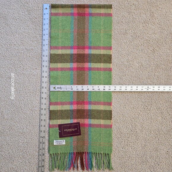 NWT John Hanly Ireland Lambswool Scarf Green & Pink Plaid - Picture 2 of 9